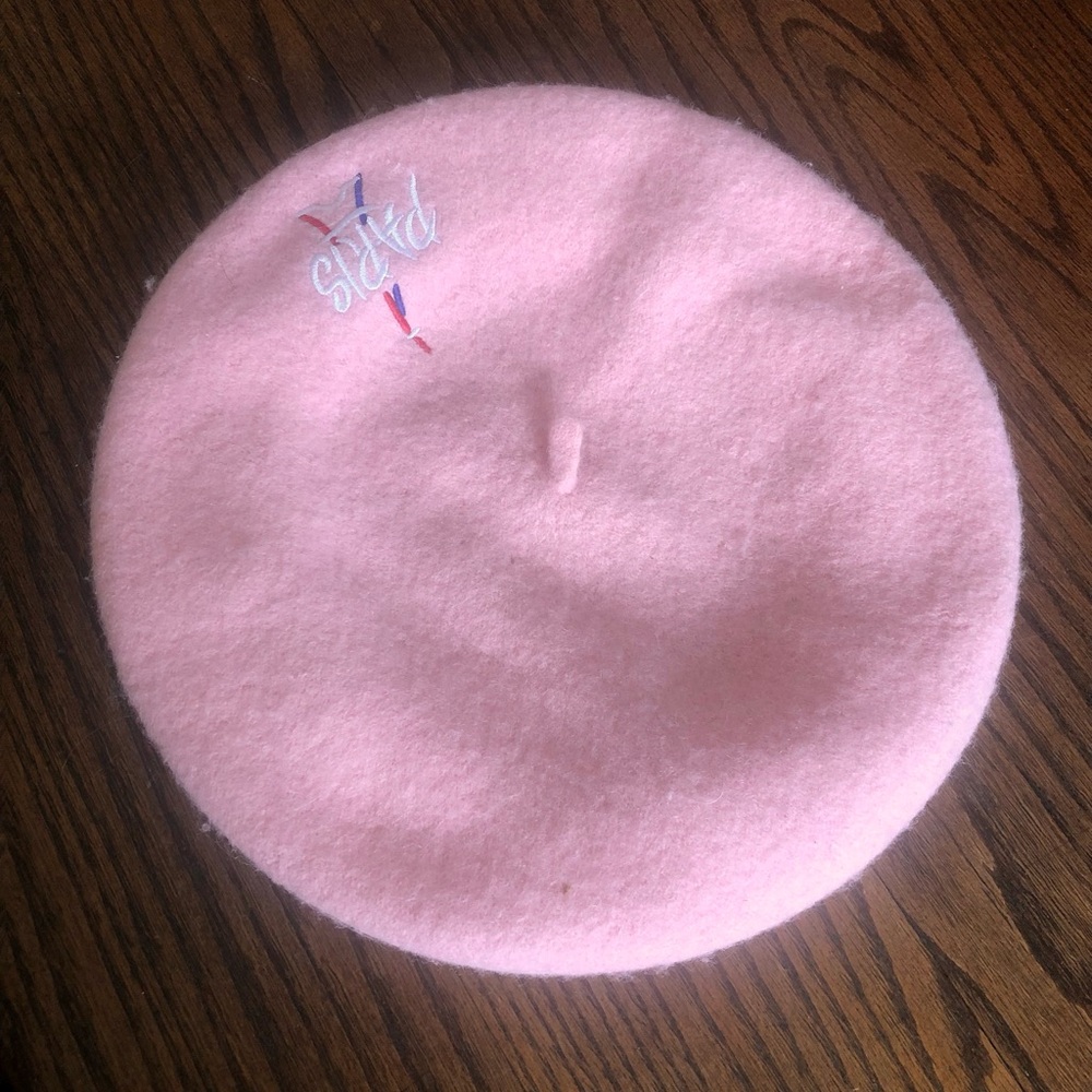 Pink Embroidered Wool Beret